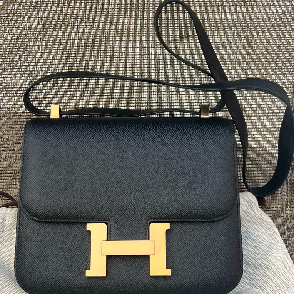 Hermes Constance  Black and Rose Gold Shoulder Bag with Iconic H Clasp